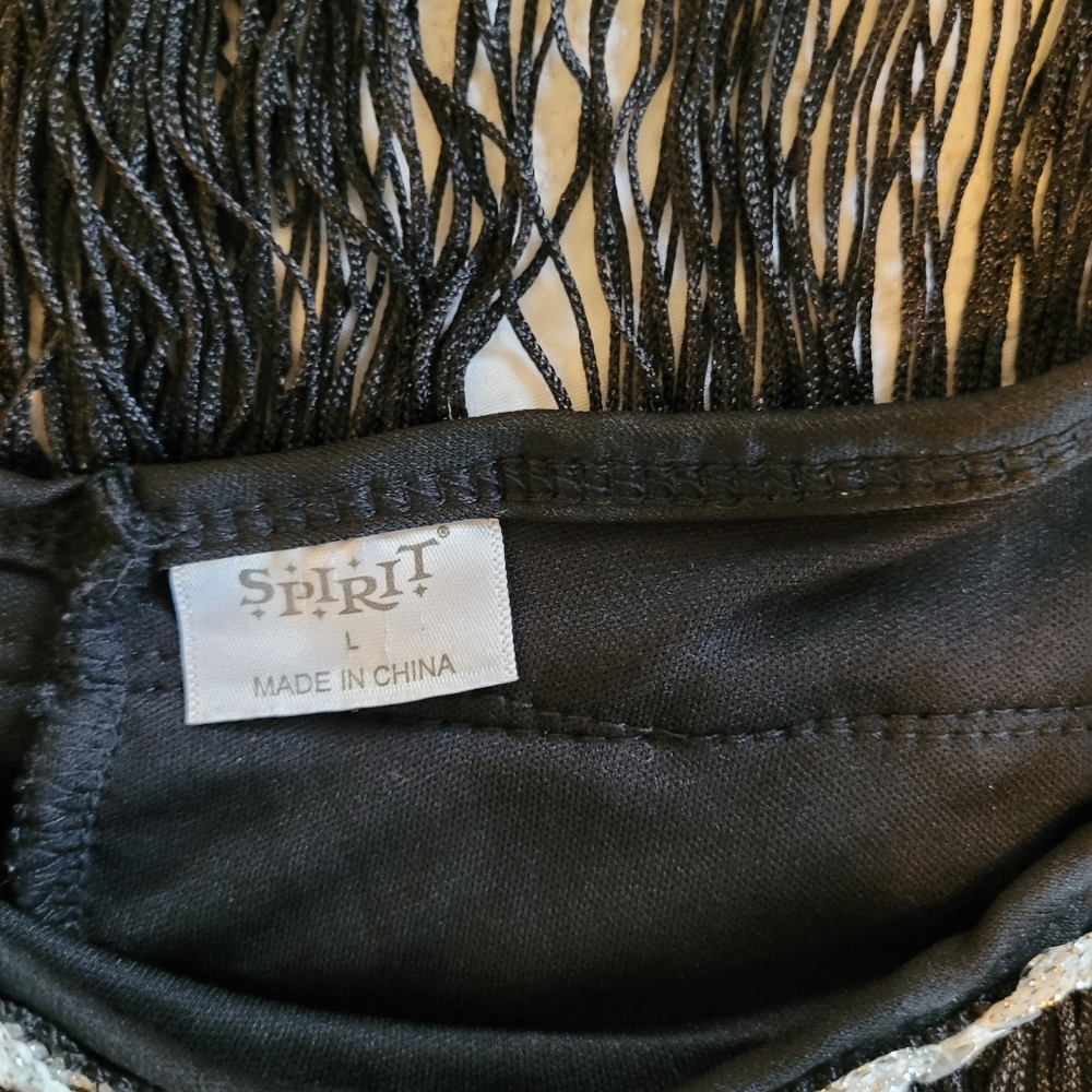 Tiered Fringe fancy scoop neck Dress Can Be Flapper Or Western, Black Sz Large - Picture 6 of 7